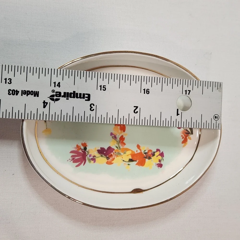 Anthropologie Kiam Floral Monogram Letter H Trinket Dish Gold Rim Oval‎ Ceramic
